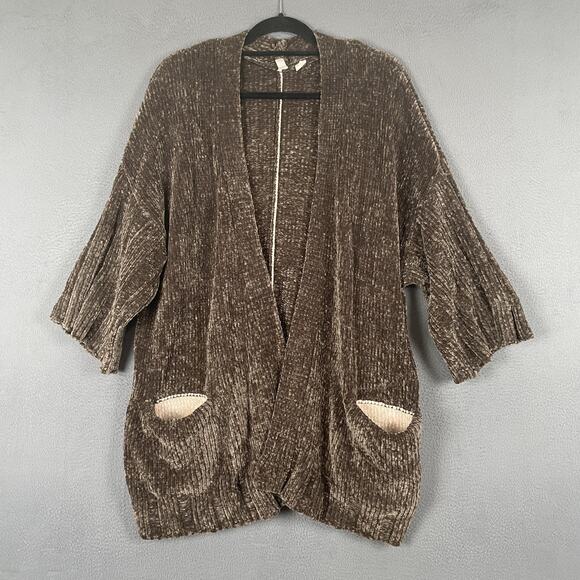 Anthropologie Sweaters - Moth Sweater Womens Small Brown Chenille Open Front Cardigan Cozy Ribbed Pockets